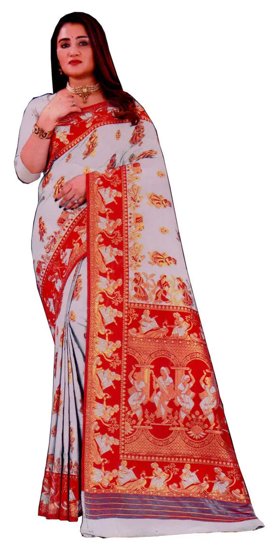 Raj Nartaki Baluchari Silk Saree Rich Pallu Design with Blouse Bhai Bhai Fashion Shop